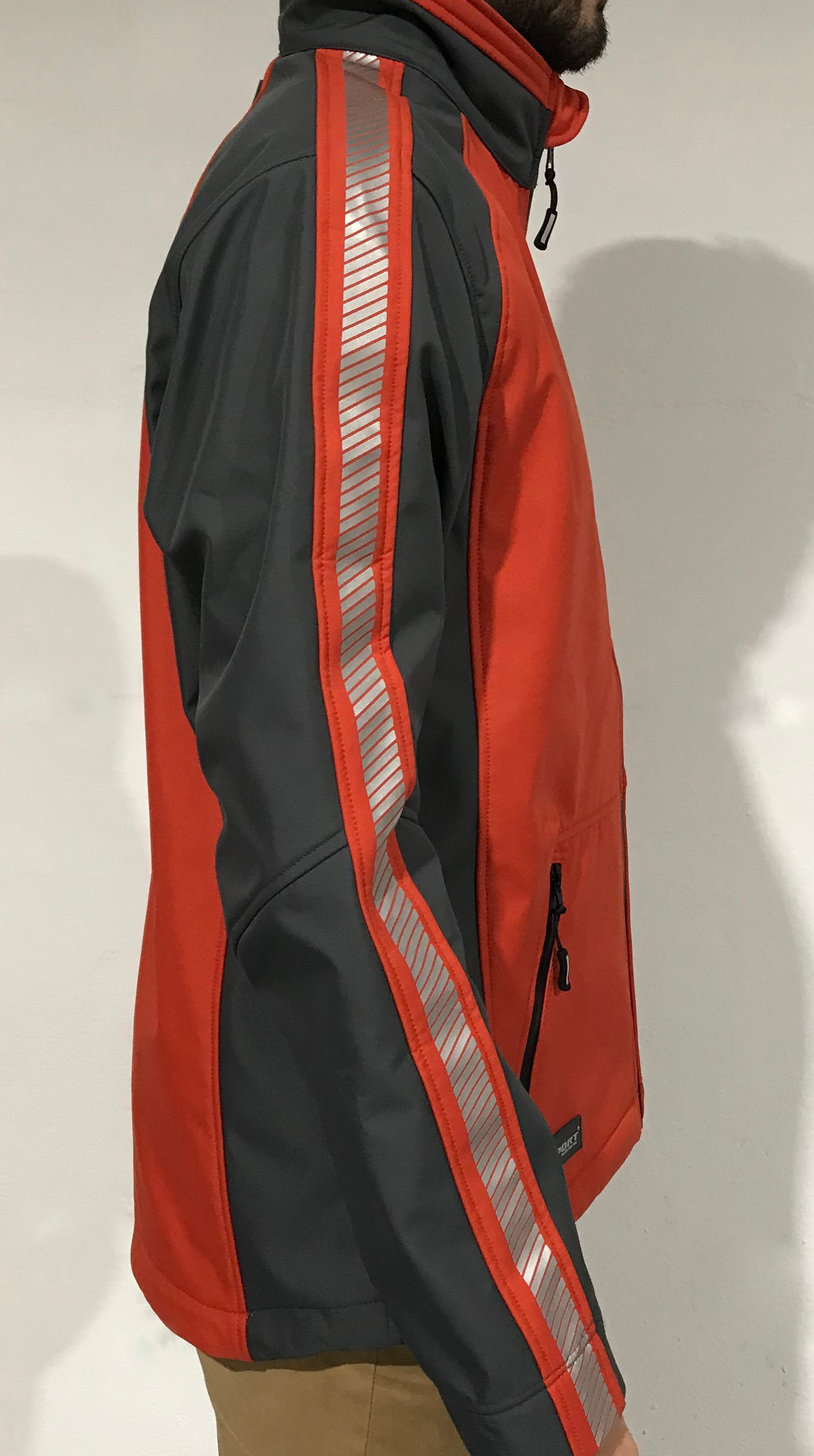 CHAQUETA POLAR DE PARQUE DE BOMBEROS NARANJA Y GRIS LATERAL